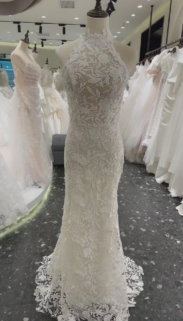 総レースウエディングドレス マーメイド トレーン