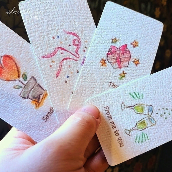 【8枚セット】心温まるワンポイントイラスト・メッセージカード | [封筒付き]名刺サイズ52✕95mmインクジェット印刷 7枚目の画像