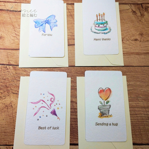 専用ページご購入できません　❀カードサイズお守り絵画❀ 8枚セット】心温まるワンポイントイラスト・メッセージカード