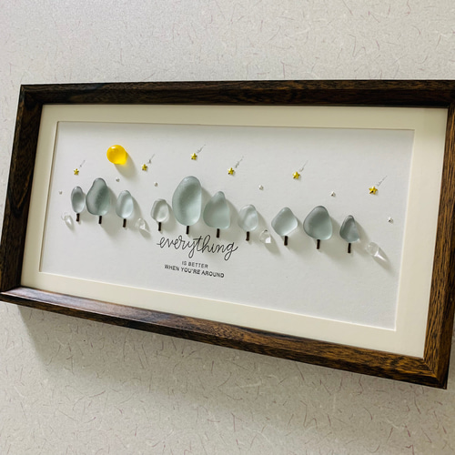 シーグラス アートパネル 月 森 星インテリア雑貨 北欧ガラス細工 海の