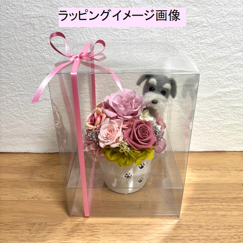 ちょこんと顔出す 猫（グレー）＆ プリザーブドフラワーアレンジメント