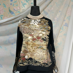 着物リメイク アンティーク 黒留袖チュニック 菊花金糸友禅染 Aライン