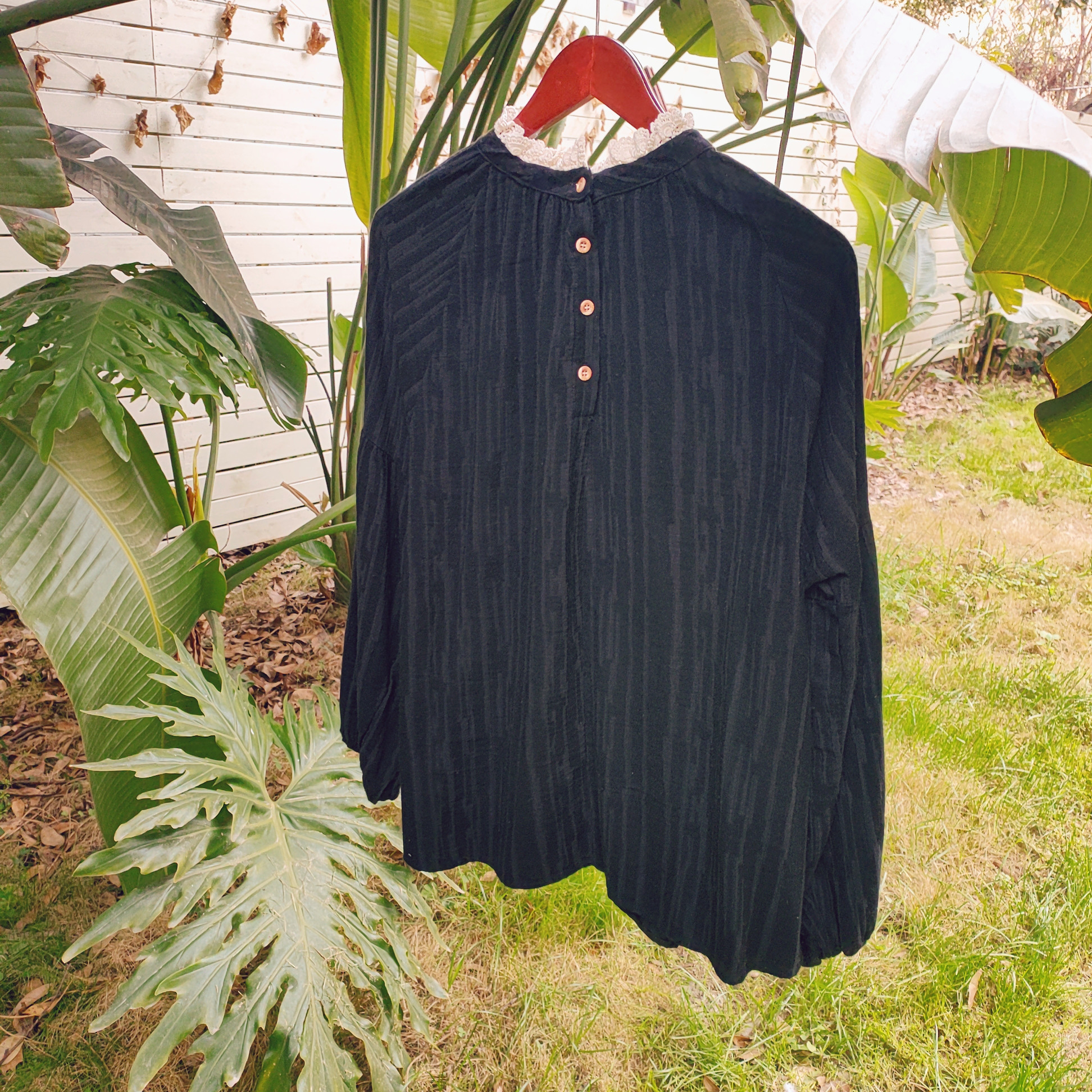 ブラウス 黒 コットン カジュアル トップス 大きいサイズ 高級感 上品 デザインシャツ シンプル コットン混 羽織り