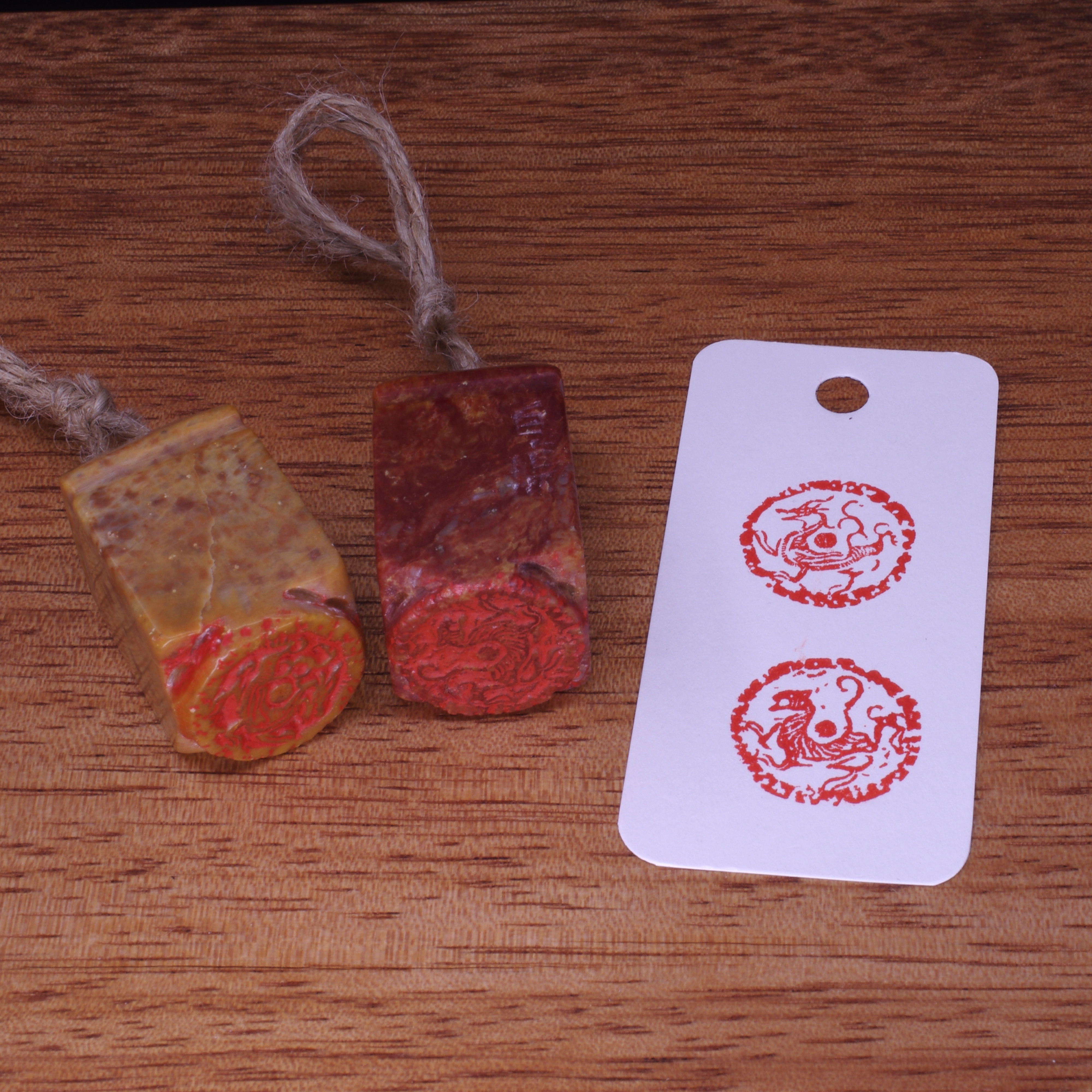 龍虎二神靈獸 篆刻作品 落款印 朱文印 引首印 篆刻印 手作り印 遊印 K014