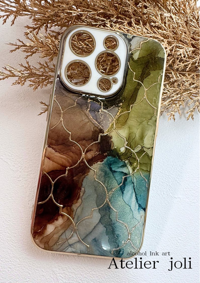 くすみタイルアートケース｜iPhone対応／アルコールインクアート