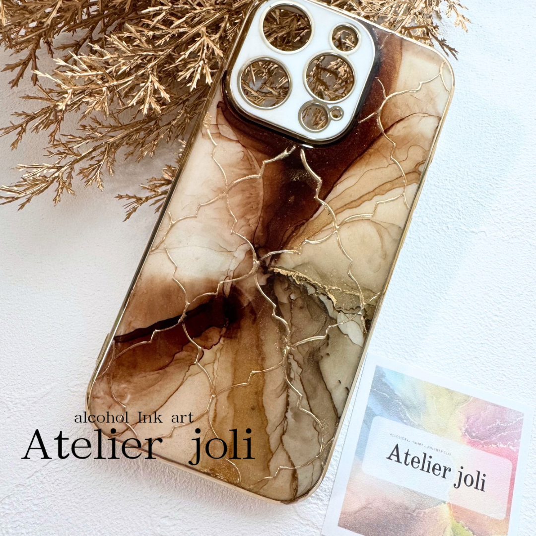 ブラウンタイルアートケース｜iPhone対応／アルコールインクアート
