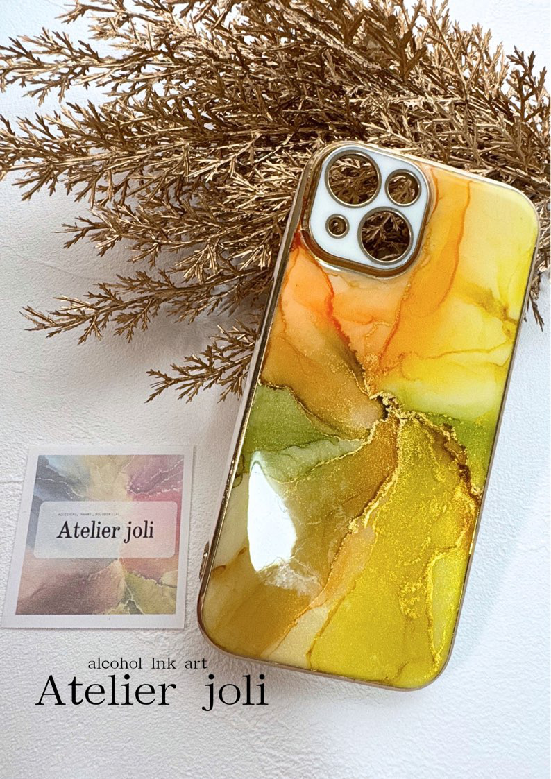 ミモザカラーケース｜iPhone対応／アルコールインクアート