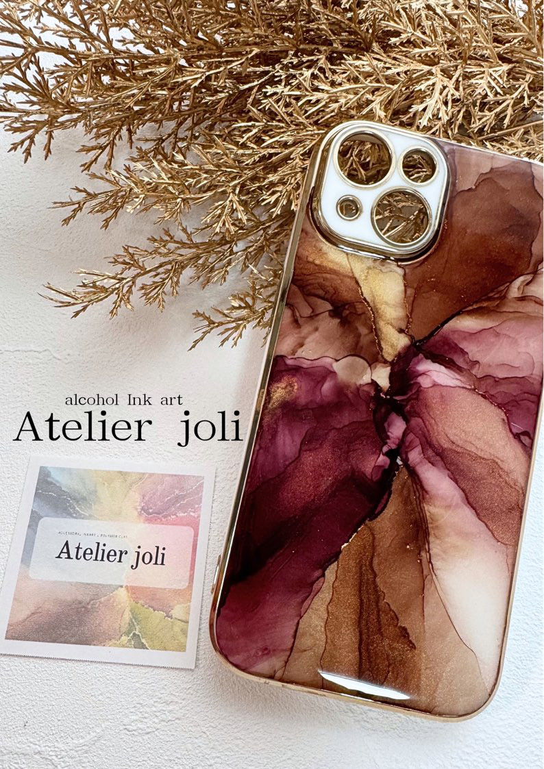 ワインレッド×ブラウンケース｜iPhone対応／アルコールインクアート