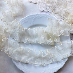 ※専用ページになります※チュールレースとシルクのボネ3点set※ロココリボン装飾 数量5から】 レースリボンテープ 『メタリックチュールレース 62413K