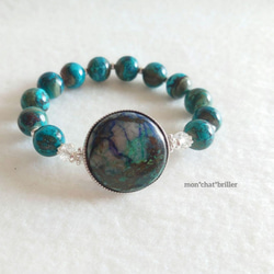 天然無処理ラリマー 薔薇バラ彫りブレスレット11x7.5