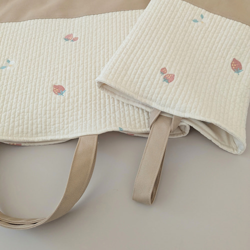 いちご刺繍のヌビバッグ レッスンバッグと上靴入れセット ヌビバッグ