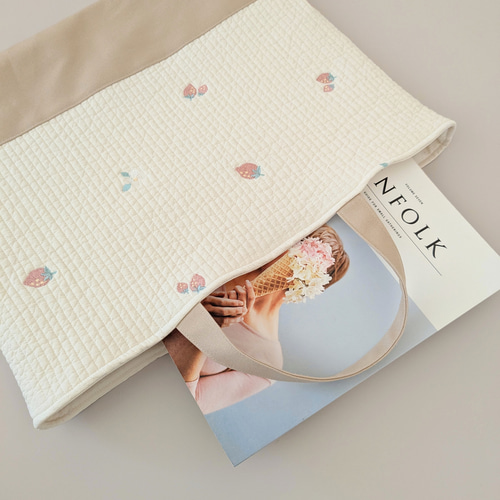 いちご刺繍のヌビバッグ レッスンバッグと上靴入れセット ヌビバッグ