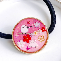 レジンヘアゴム桜レース淡色ピンクシンプル