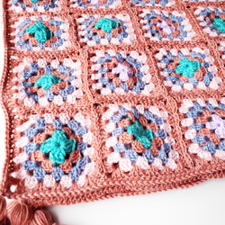 手編み❁グラニースクエアのブランケット 約86×86cm ブラウン×ピンク