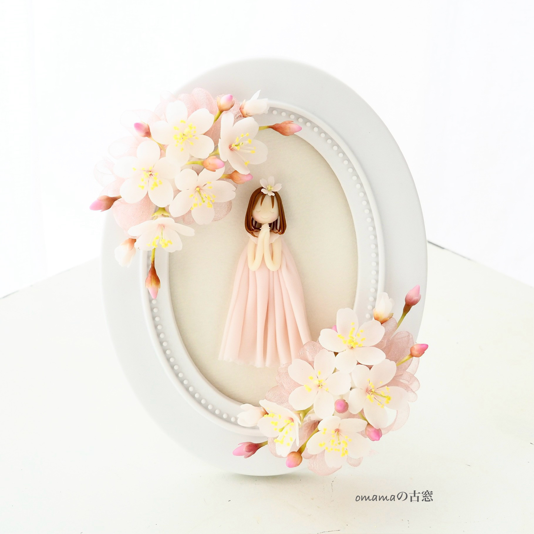 【受注】さくらの国のお姫様　【粘土の花と人形】アートフレーム