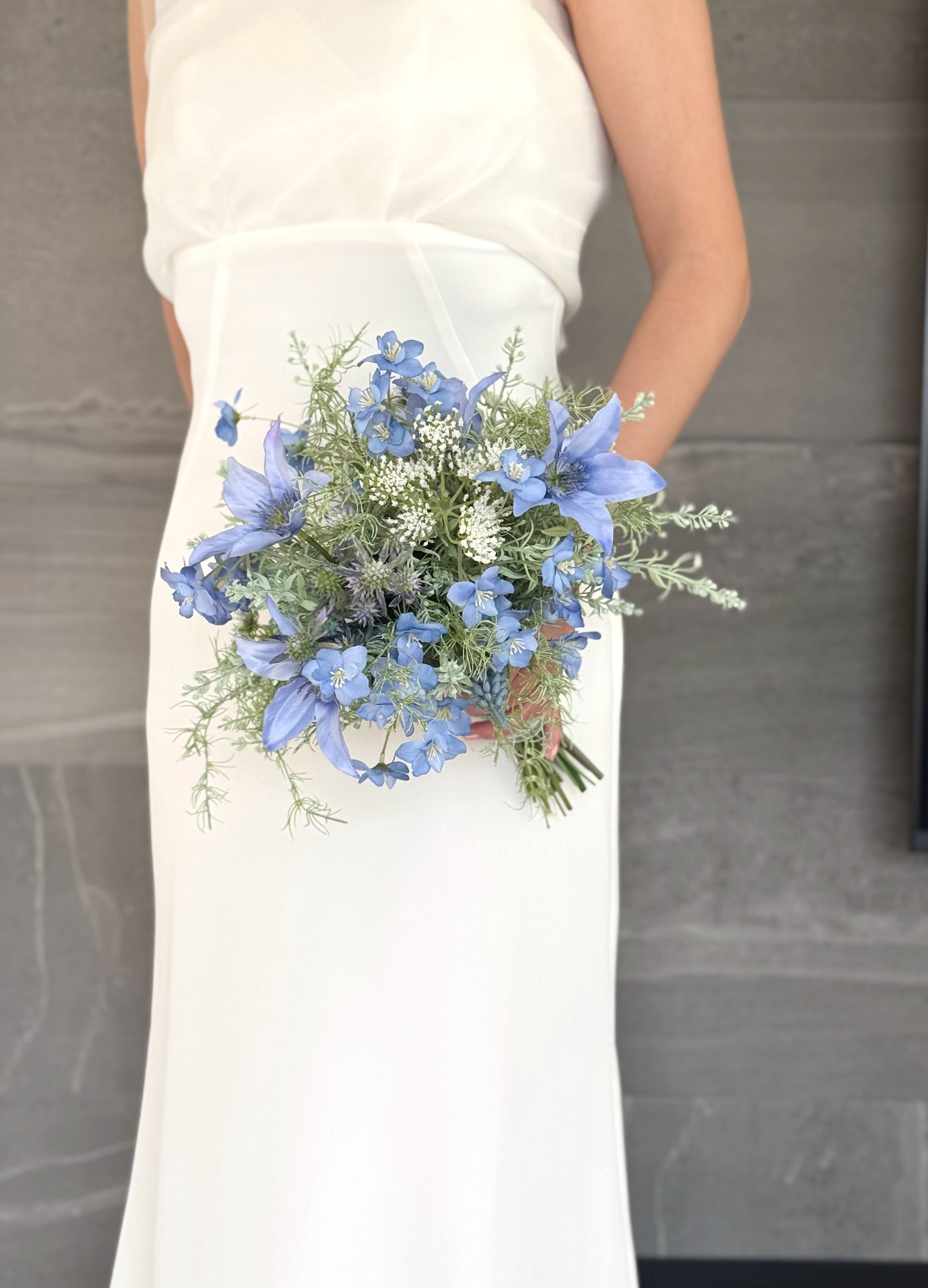 新作◎サムシングブルー♪ナチュラルブーケ ウェディングブーケ  アーティフィシャルフラワー ブートニア付き