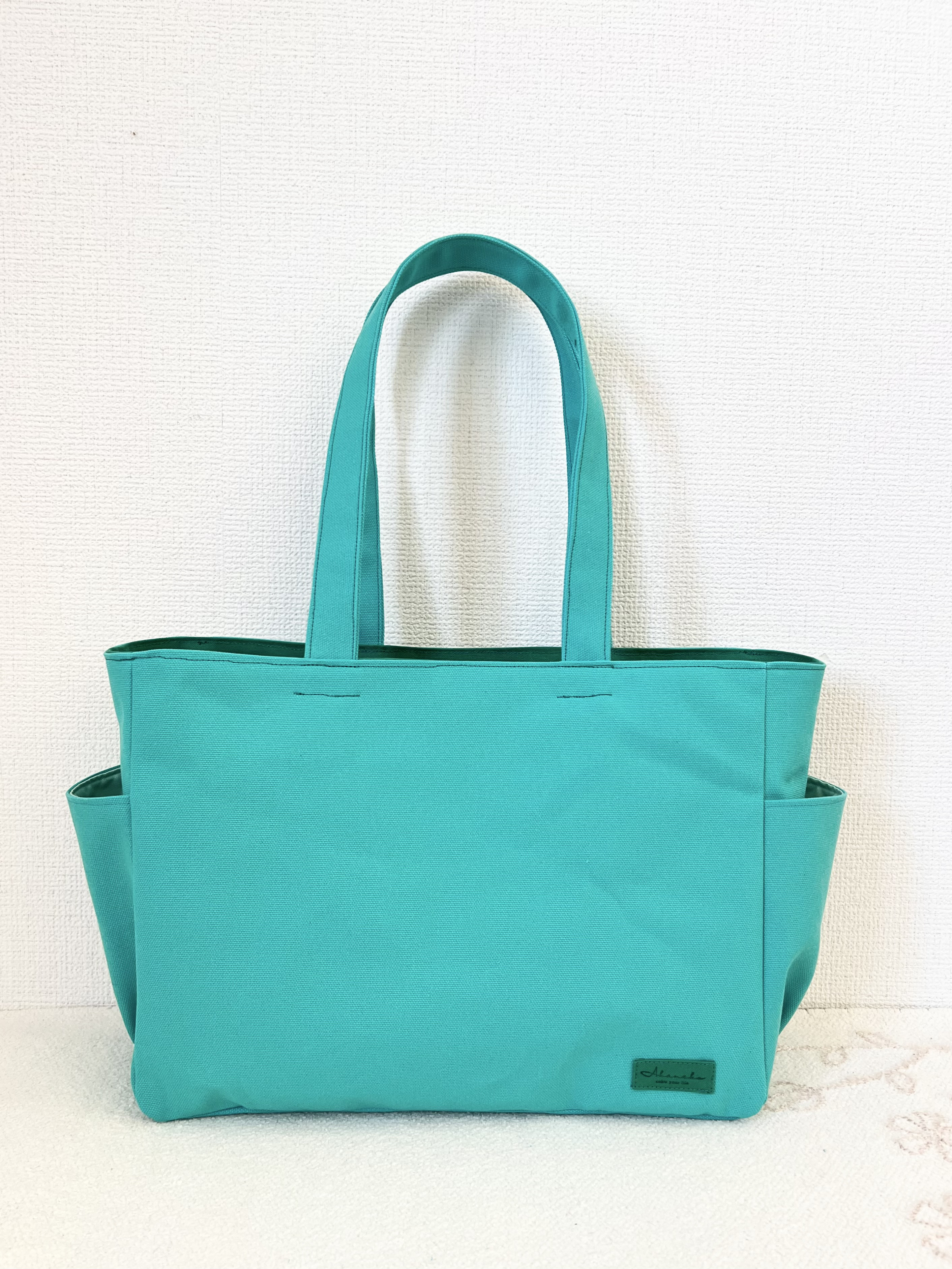 【Lサイズ】エメラルド　8号倉敷帆布使用　肩掛けバッグ　akaneko 大きめバッグ　A4