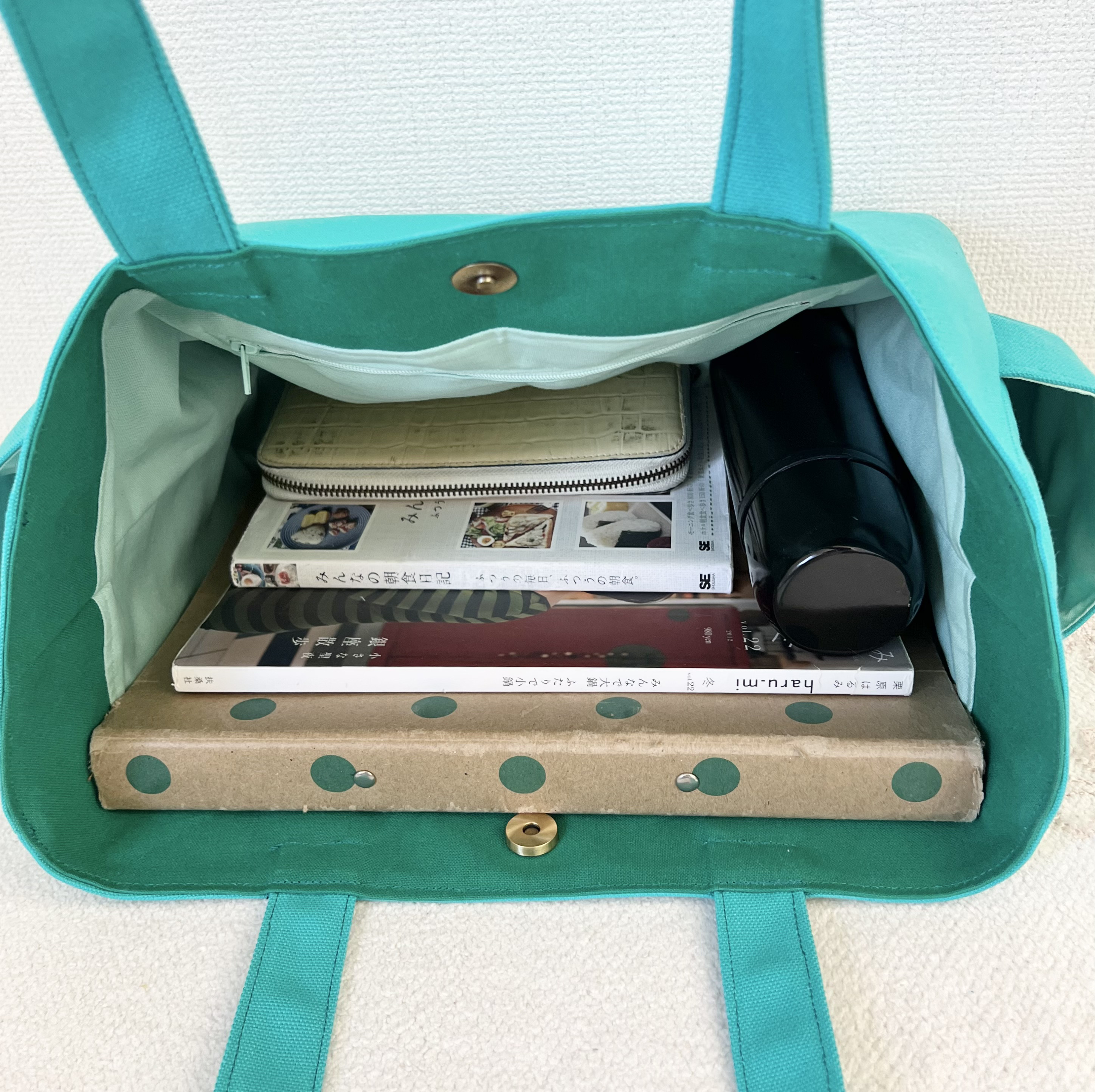 【Lサイズ】エメラルド　8号倉敷帆布使用　肩掛けバッグ　akaneko 大きめバッグ　A4