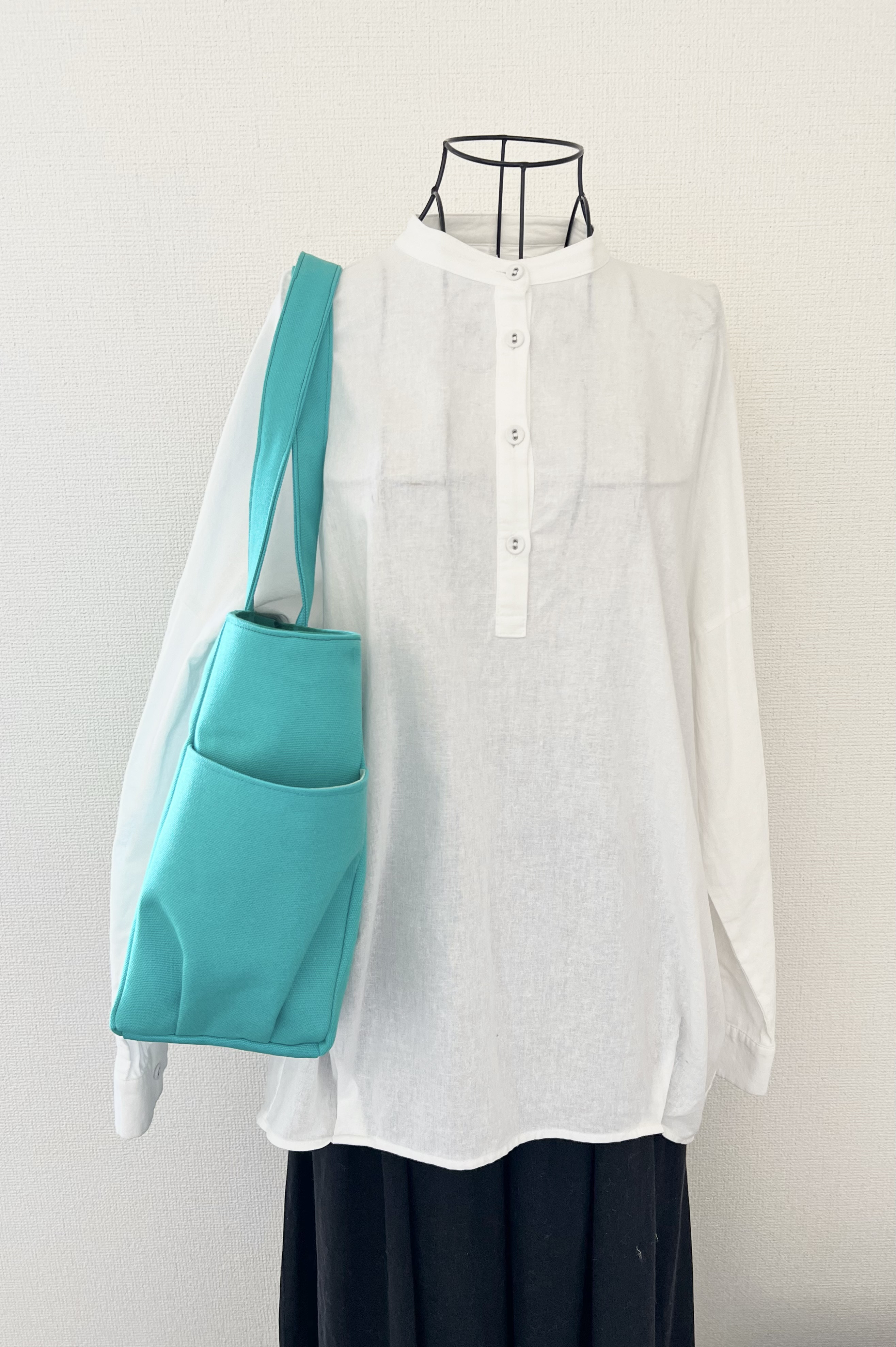 【Lサイズ】エメラルド　8号倉敷帆布使用　肩掛けバッグ　akaneko 大きめバッグ　A4