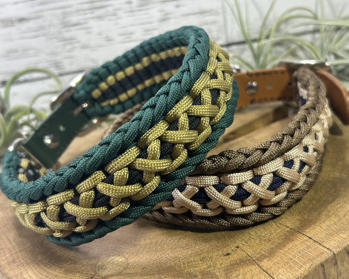 ハンドメイド パラコード首輪 グリーン×カーキ【37～42cm】 シックな