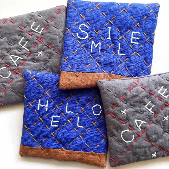 ポップなキルティング風！　CAFEステッチコースター (1枚) 2枚目の画像