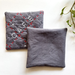 ポップなキルティング風！　CAFEステッチコースター (1枚) 3枚目の画像