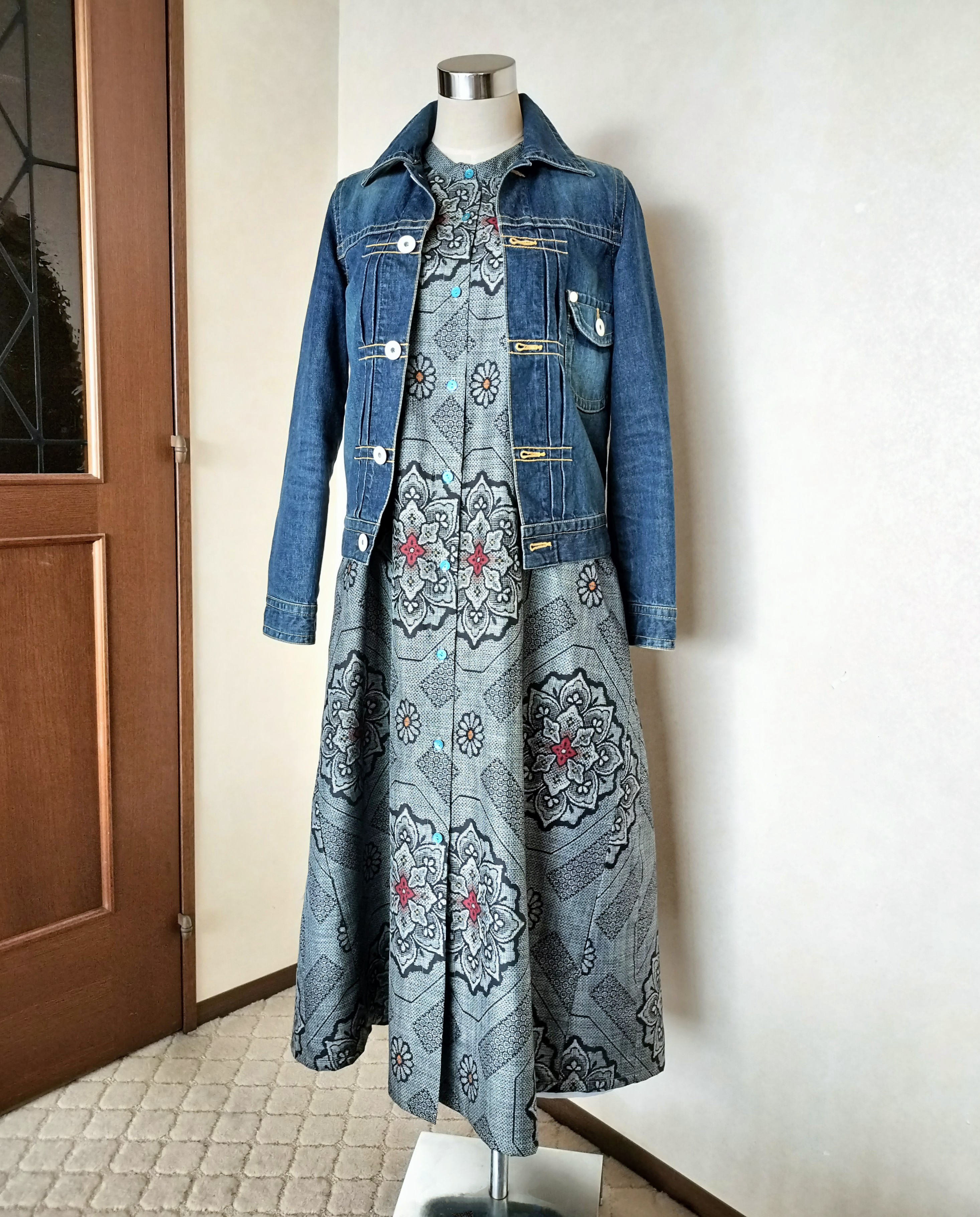 期間限定値下げ中！着物リメイク　正絹紬よりシャツワンピース 着物リメイク ワンピース 紬 M ～L - ZX-ZX-ZX'S GALLERY