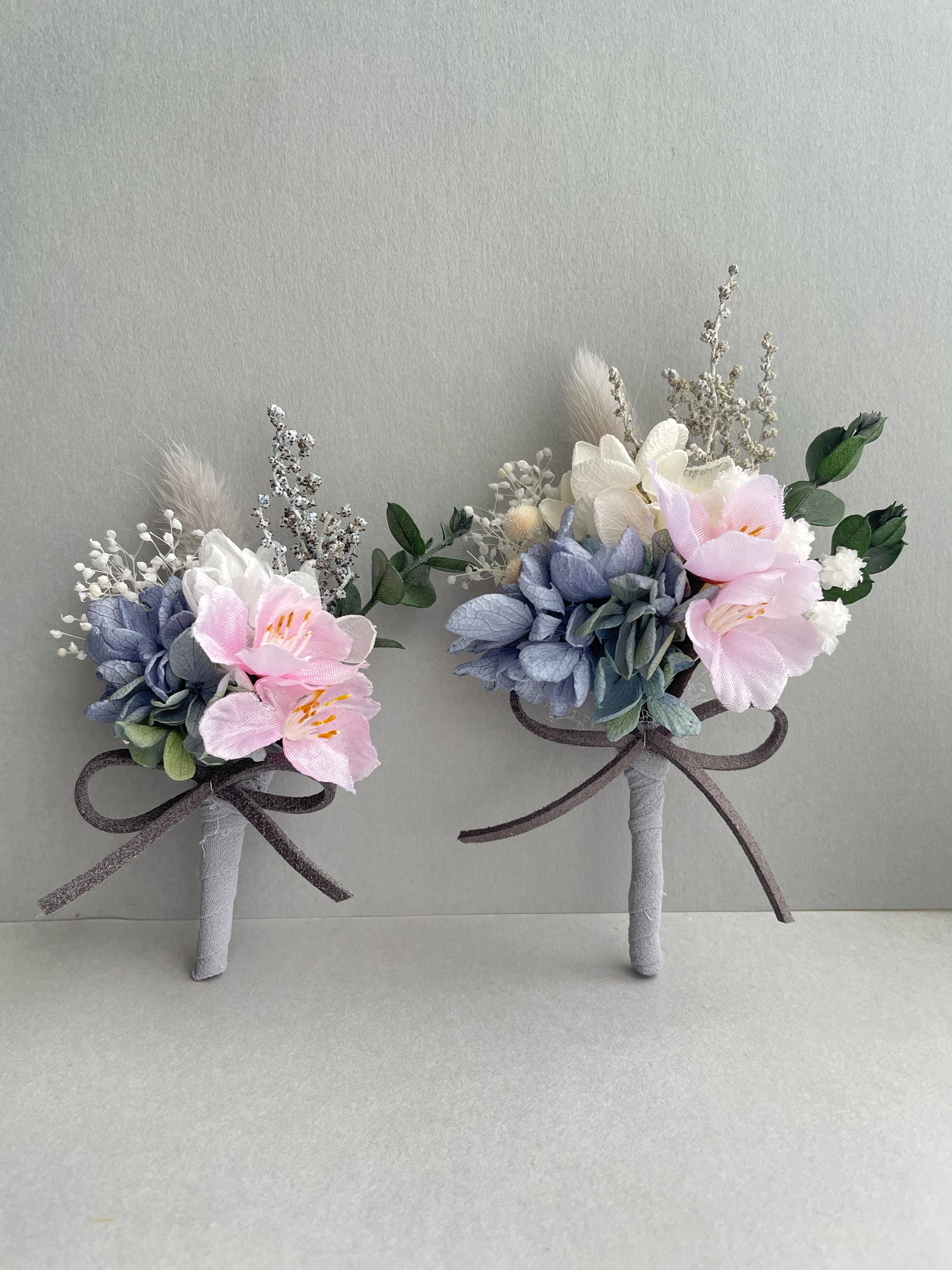 【新作】親子 桜コサージュ　ナチュラル　ブルー 大小2点セット