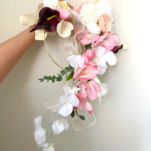 White & pink リボン型 ブーケ ウェディングブーケ バレエコア White & pink リボン型 ブーケ ウェディングブーケ バレエコア