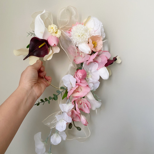 バラ　バレエコア　リボンブーケ　ウェディングブーケ　アーティフィシャルフラワー バラ バレエコア リボンブーケ ウェディングブーケ アーティフィシャル