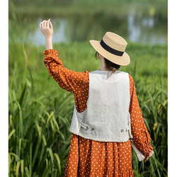 レイヤードでおしゃれ度アップ　デニムコットンのベスト　ポケット付【春秋夏】アイボリー 7枚目の画像