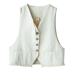 レイヤードでおしゃれ度アップ　デニムコットンのベスト　ポケット付【春秋夏】アイボリー 12枚目の画像