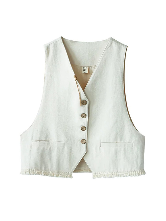 レイヤードでおしゃれ度アップ　デニムコットンのベスト　ポケット付【春秋夏】アイボリー 12枚目の画像