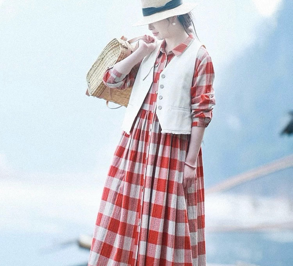 レイヤードでおしゃれ度アップ　デニムコットンのベスト　ポケット付【春秋夏】アイボリー 6枚目の画像