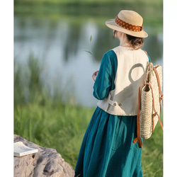 レイヤードでおしゃれ度アップ　デニムコットンのベスト　ポケット付【春秋夏】アイボリー 5枚目の画像