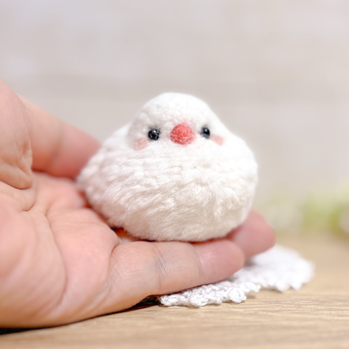 ♡もふもふましゅまろ白文鳥♡バッグチャームにもなる羊毛フェルト