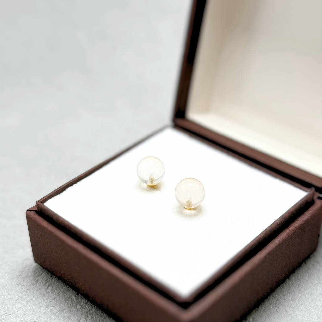 K18 8mm シンプル ローズクォーツ/紅水晶  天然石ピアス - petitL