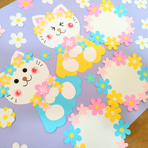 猫 花束 花 画用紙 メッセージカード 色紙 手紙 壁面 アルバム 飾り
