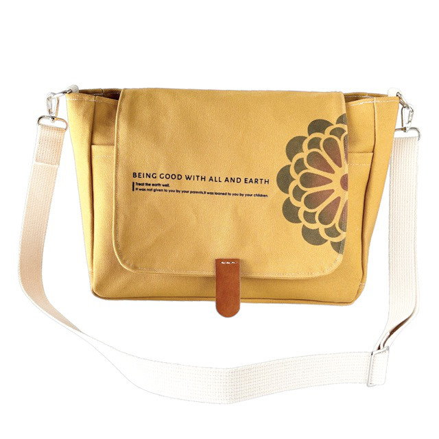 和モダンフラップのマスタード帆布メッセンジャーバッグ