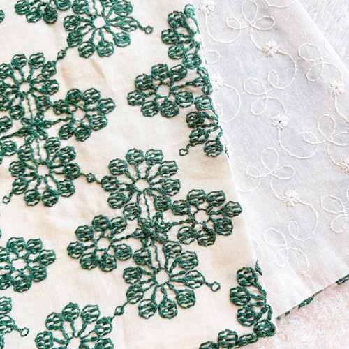 かんたん半衿 リバーシブル 刺繍レースレトロモダングリーン×刺繍
