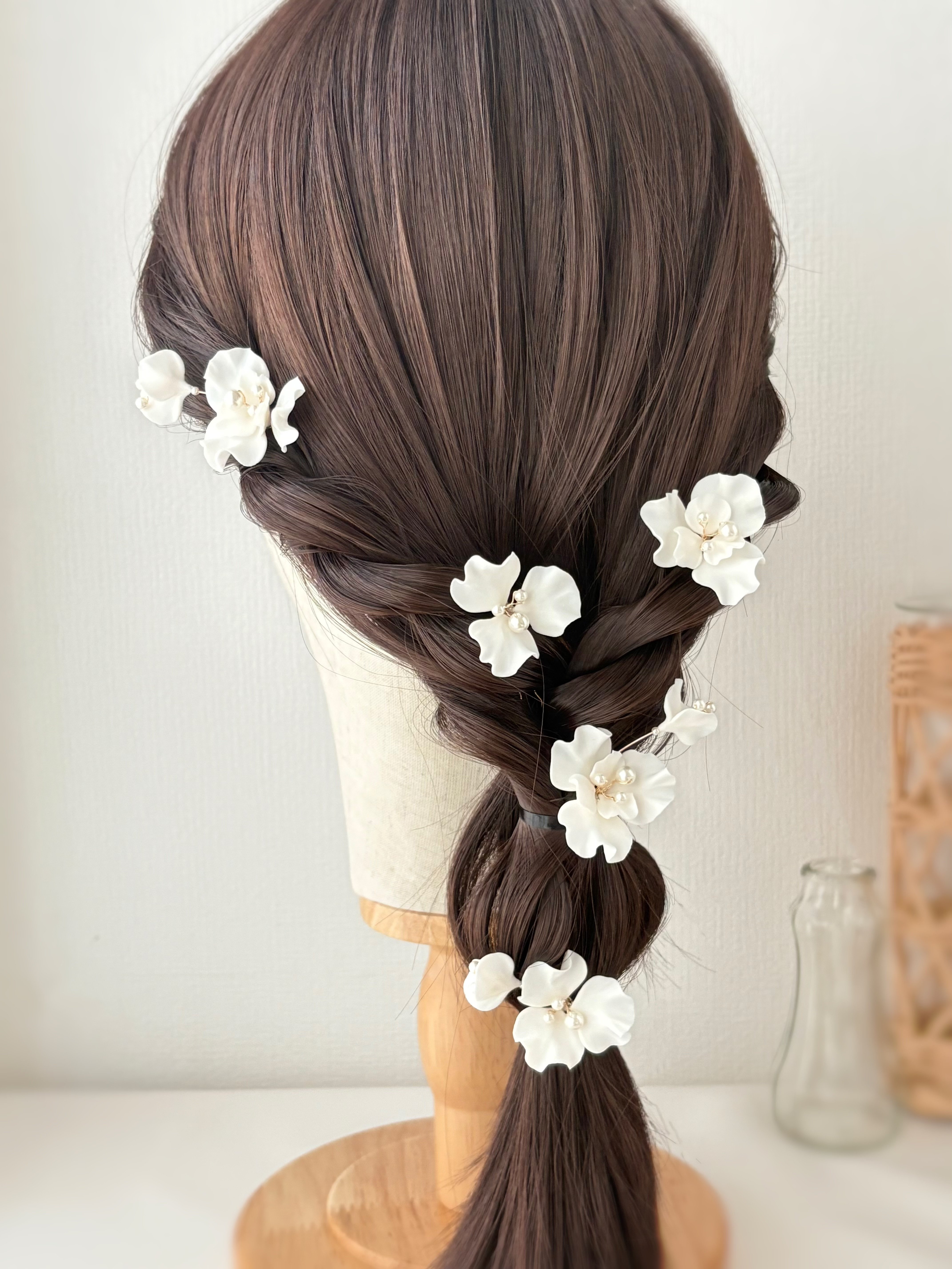 結婚式　ブライダル　ウェディング　花嫁　ヘッドドレス　Uピン5本セット　スイートピー　白 花　H044
