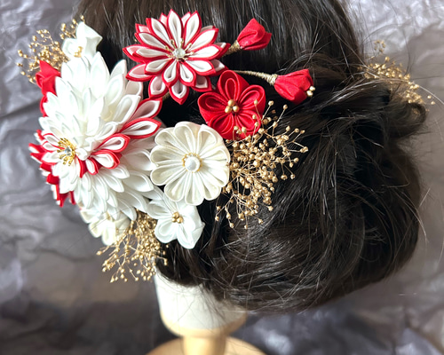 髪飾りセット【紅霞】(こうか) 成人式　和装　七五三 袴　りぼん　つまみ細工 05848ba4740a843bd2f07b872fde36