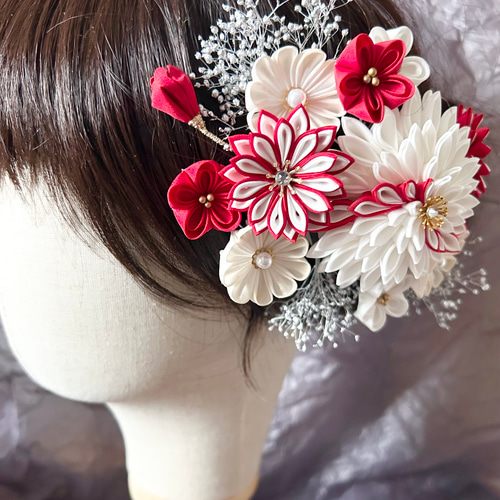 髪飾りセット【紅霞】(こうか) 成人式　和装　七五三 袴　りぼん　つまみ細工 髪飾りセット【紅霞】(こうか) 成人式 和装 七五三 袴 りぼん