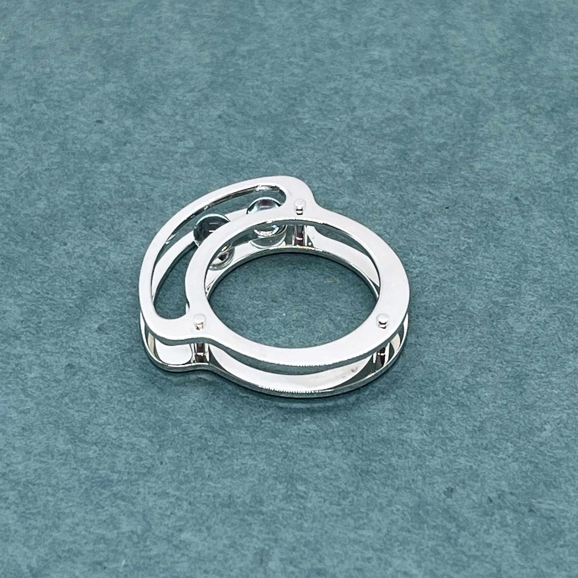 Two Rolling Crystal Balls Ring (Order Production)