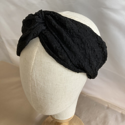 新‼【新感覚】シルクオーガンジーのクロスヘアバンド 〈結晶柄・ベージュ〉 髪の悩みに! 快適 & モードな川俣シルク 10枚目の画像