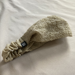 新‼【新感覚】シルクオーガンジーのクロスヘアバンド 〈結晶柄・ベージュ〉 髪の悩みに! 快適 & モードな川俣シルク 8枚目の画像