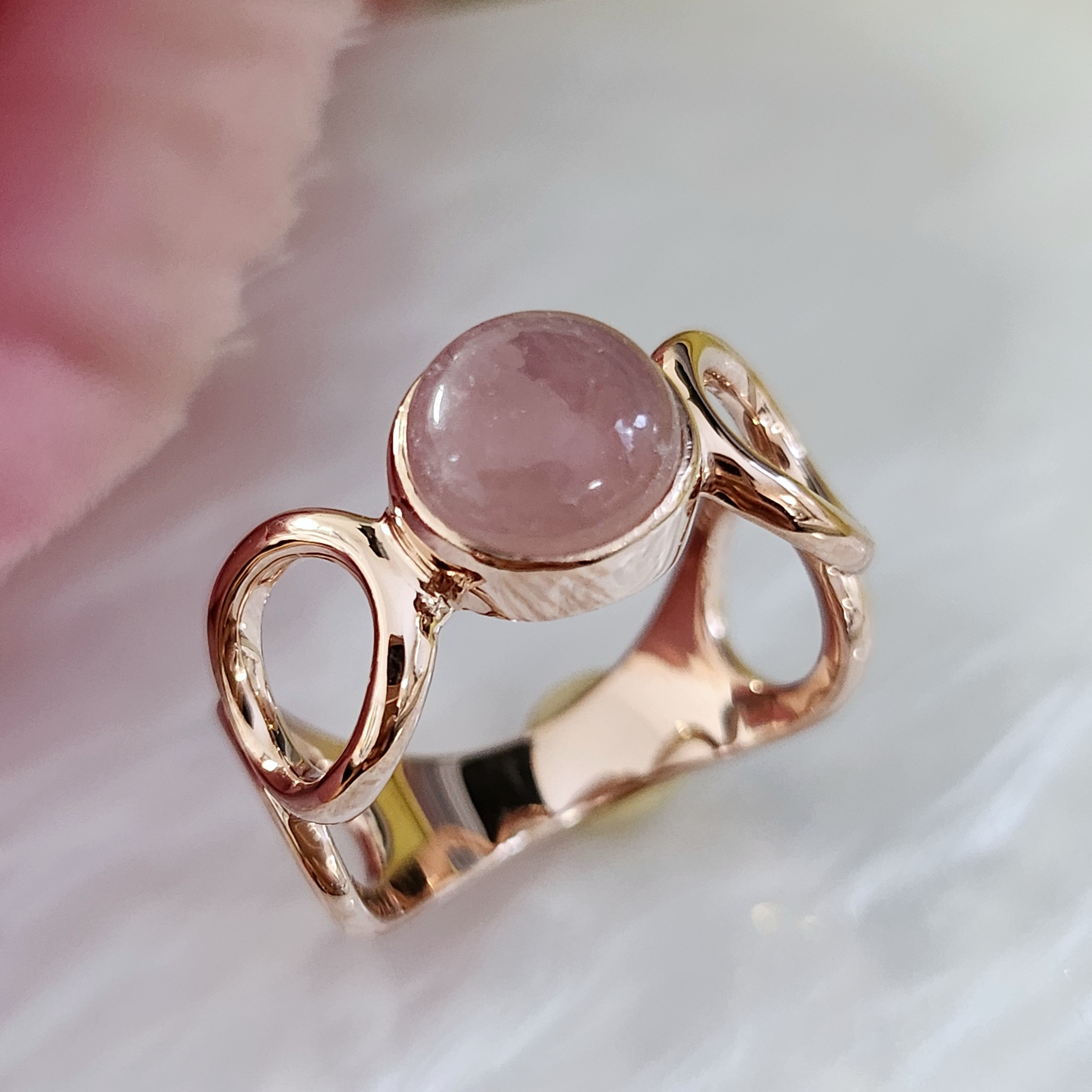 【大人気】くすみカラー★ローズクォーツ　ラウンド8mmマルマルリング H-204