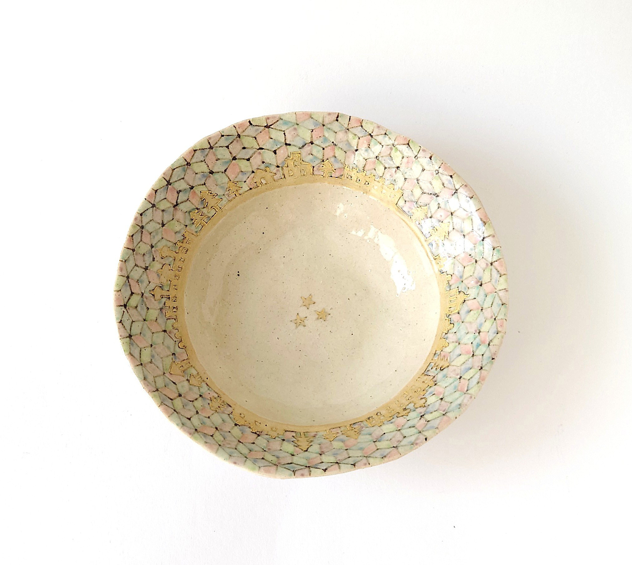 金の街と星、素敵な世界感　　　星降る街　口広平中鉢　10－1　陶器