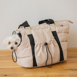 FuFu フワモコトートキャリー　オフホワイト　ー 　ペットキャリーバッグ　軽量　撥水素材　両利き対応 3枚目の画像