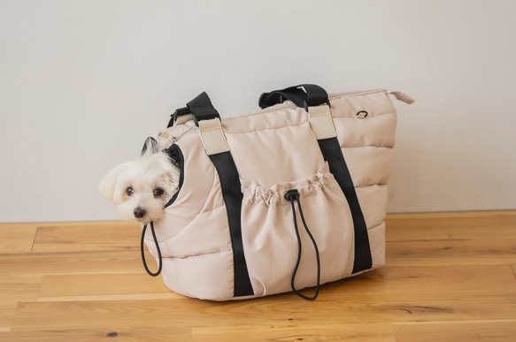 FuFu フワモコトートキャリー　オフホワイト　ー 　ペットキャリーバッグ　軽量　撥水素材　両利き対応 3枚目の画像